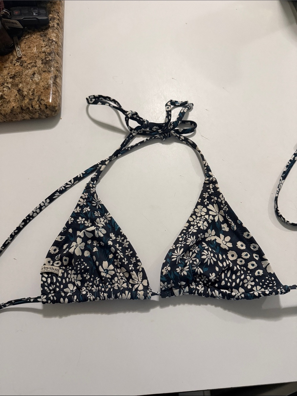 Rhythm Floral Triangle Bikini Top in Blue & White